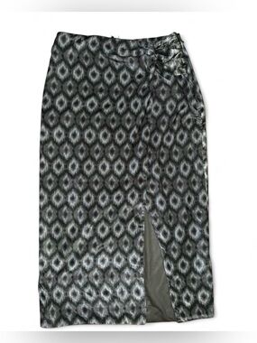 Zara Satin Geometric Midi Skirt Black Gray Front Slit